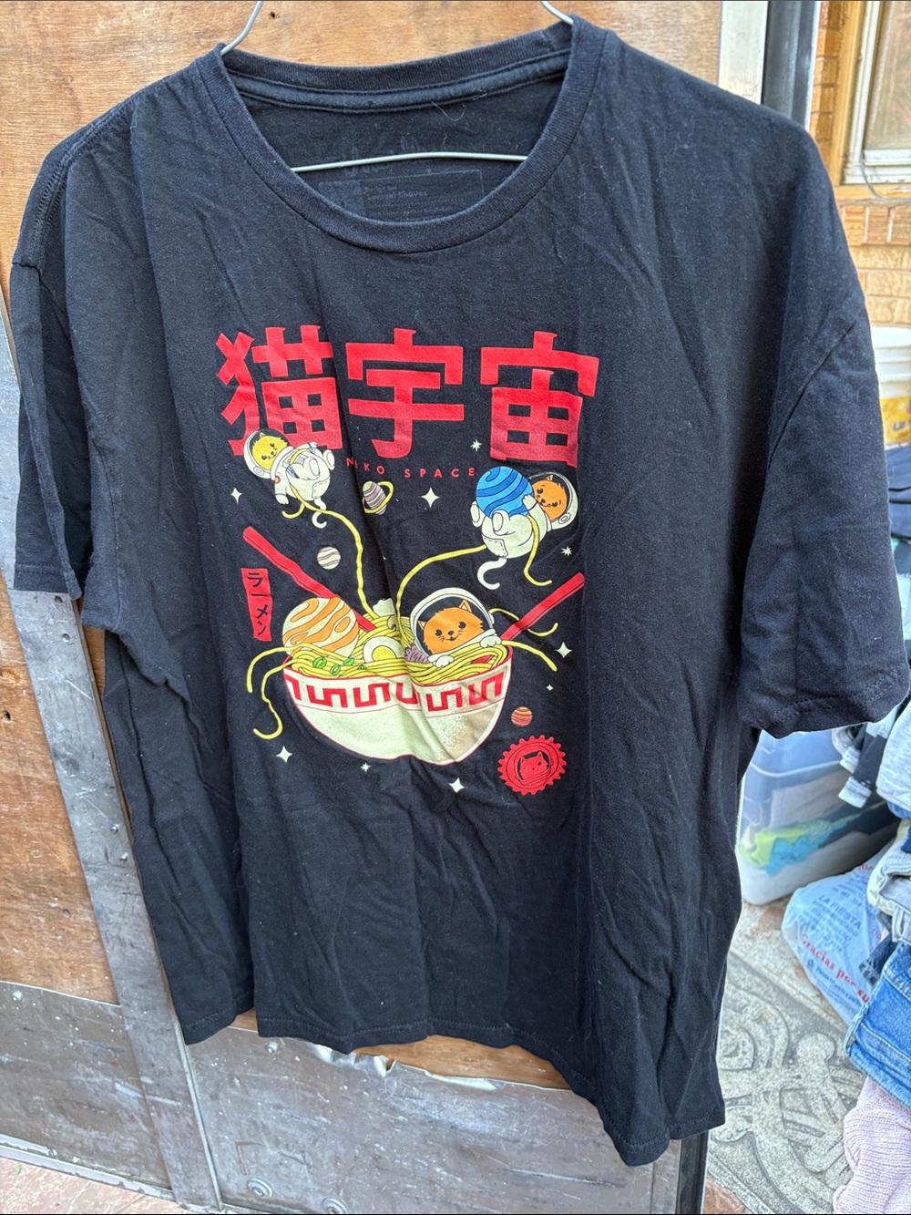 Black Kids' Graphic Ramen Cat Tee - Casual Everyday Shirt